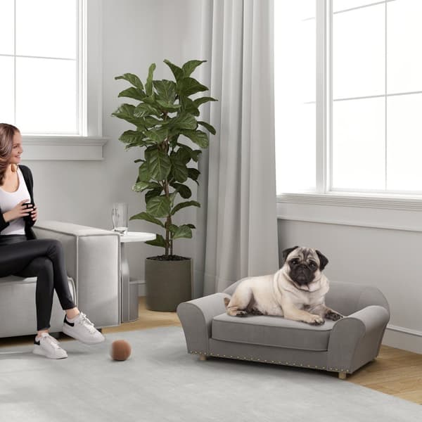 Hundesofa for små hunder Hundeseng med avtagbar vaskbar pute kjæledyrsofa med piggdekor 10 kg grå