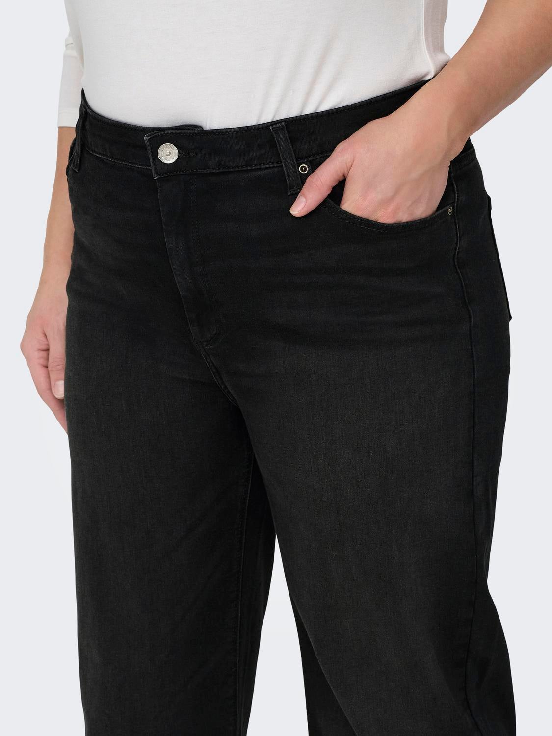 CARWILLY Hohe Taille Weiter Beinschnitt Jeans Black Denim