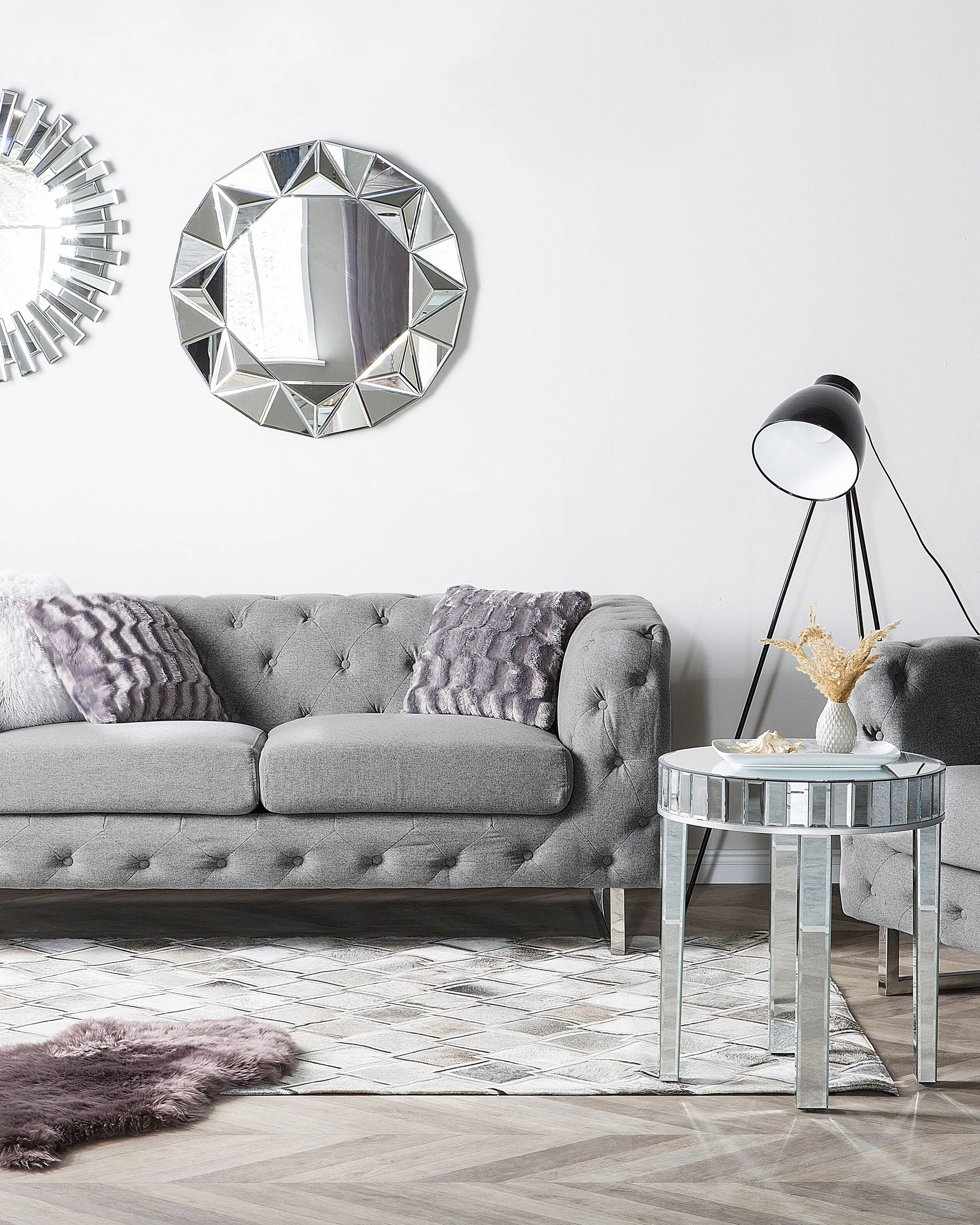 Vloerkleed AGACLI Grijs 160 x 230 cm Leer