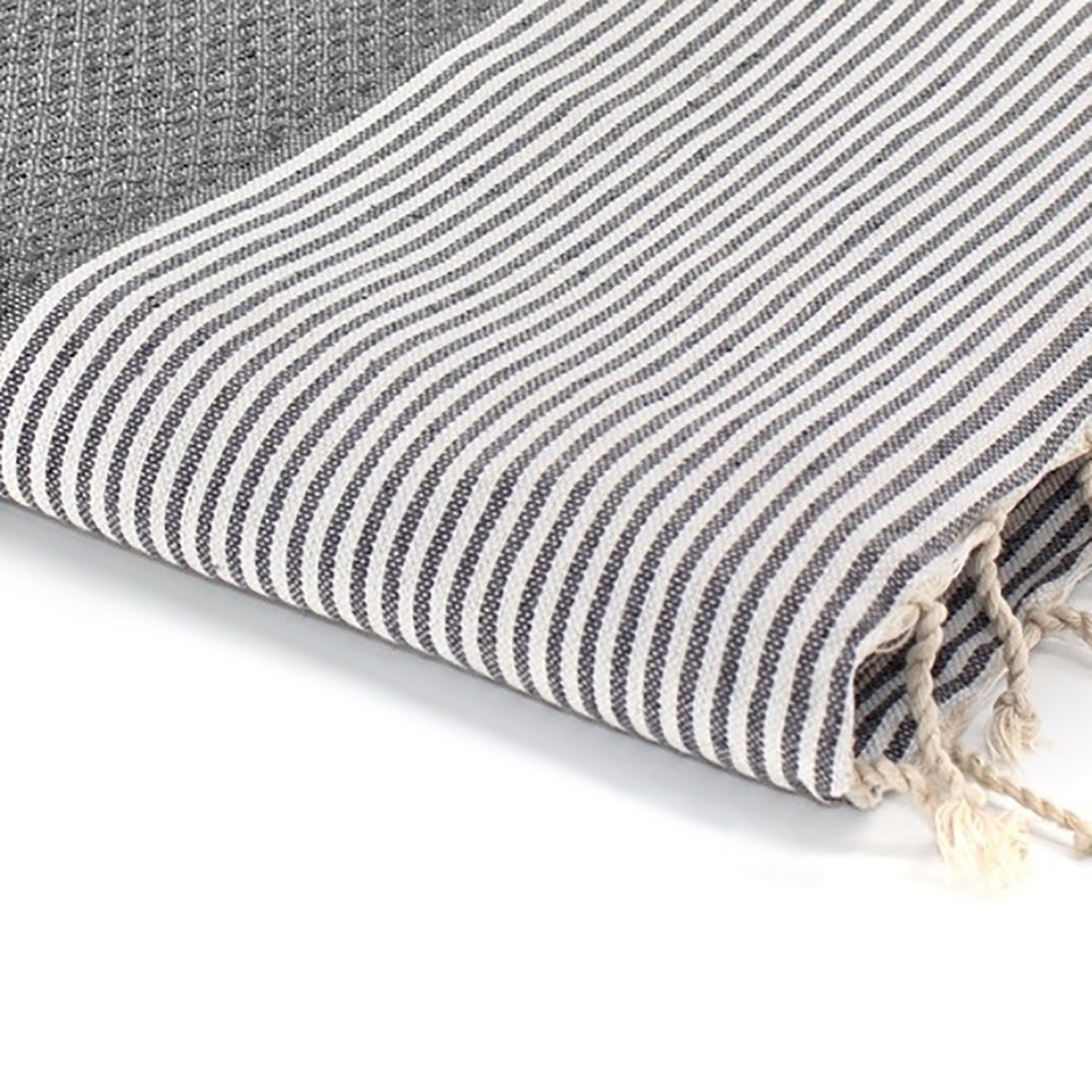 Febronie Fouta Nid d'Abeille Ibiza gris moyen/blanc - 100x200 cm