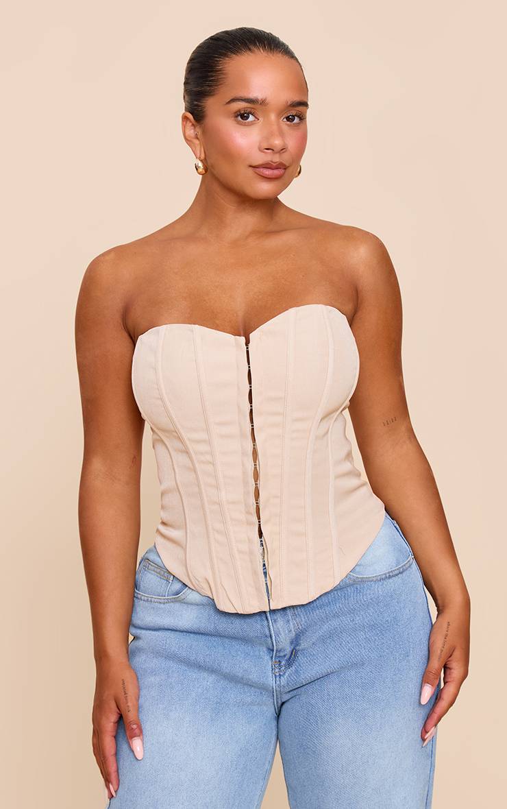 Gris Pierre Haut Corset À Baleines Avec Fermeture À Crochets Et Œillets Devant Shape