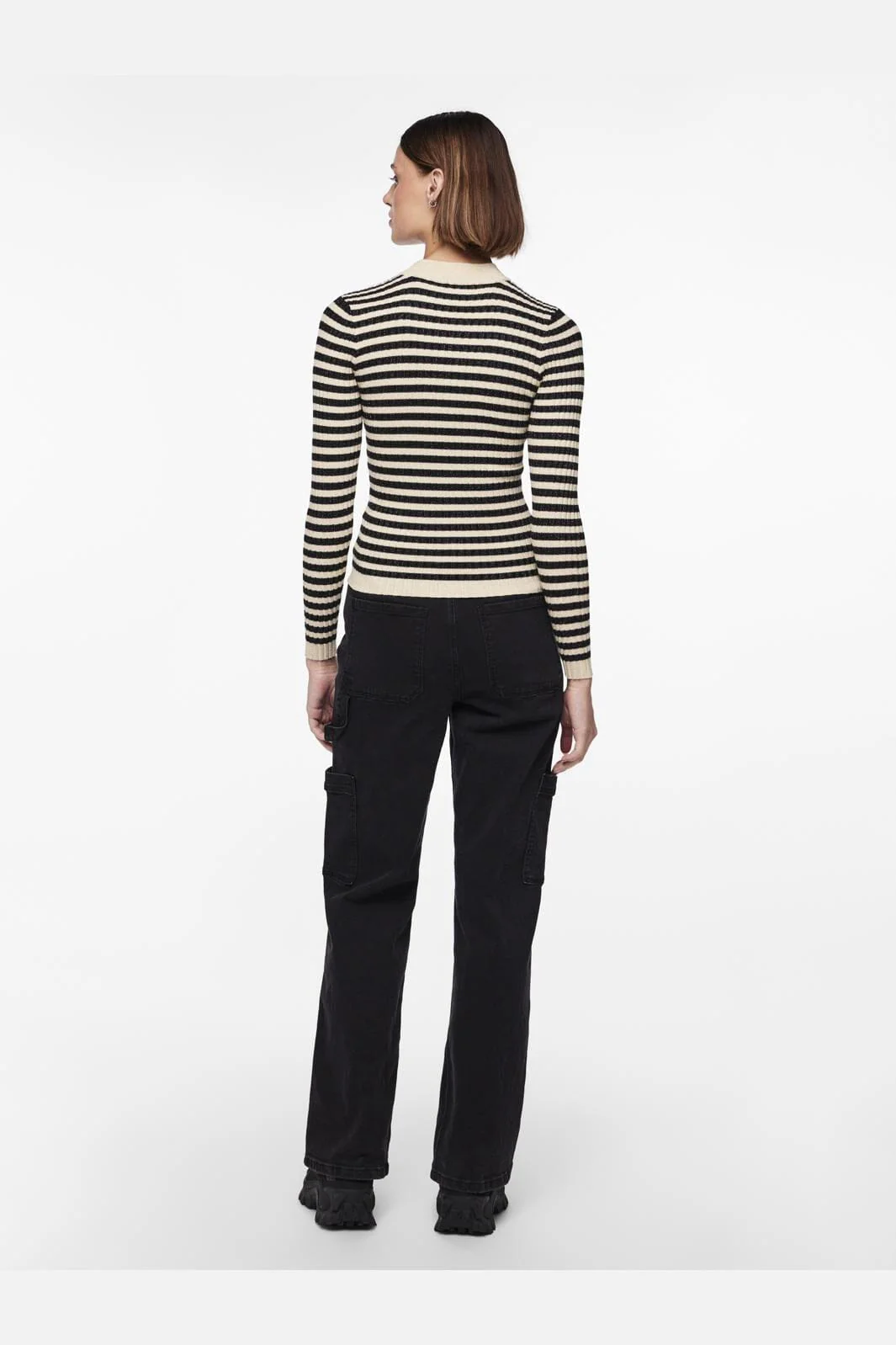 Pieces Pccrista Ls Lurex O-Neck Knit Mm 4546398 birch black stripes gold lurex