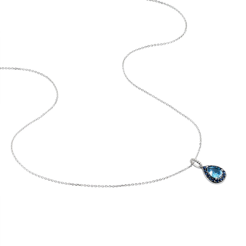 Collier Kenza Or Blanc Topaze Et Saphir Et Diamant