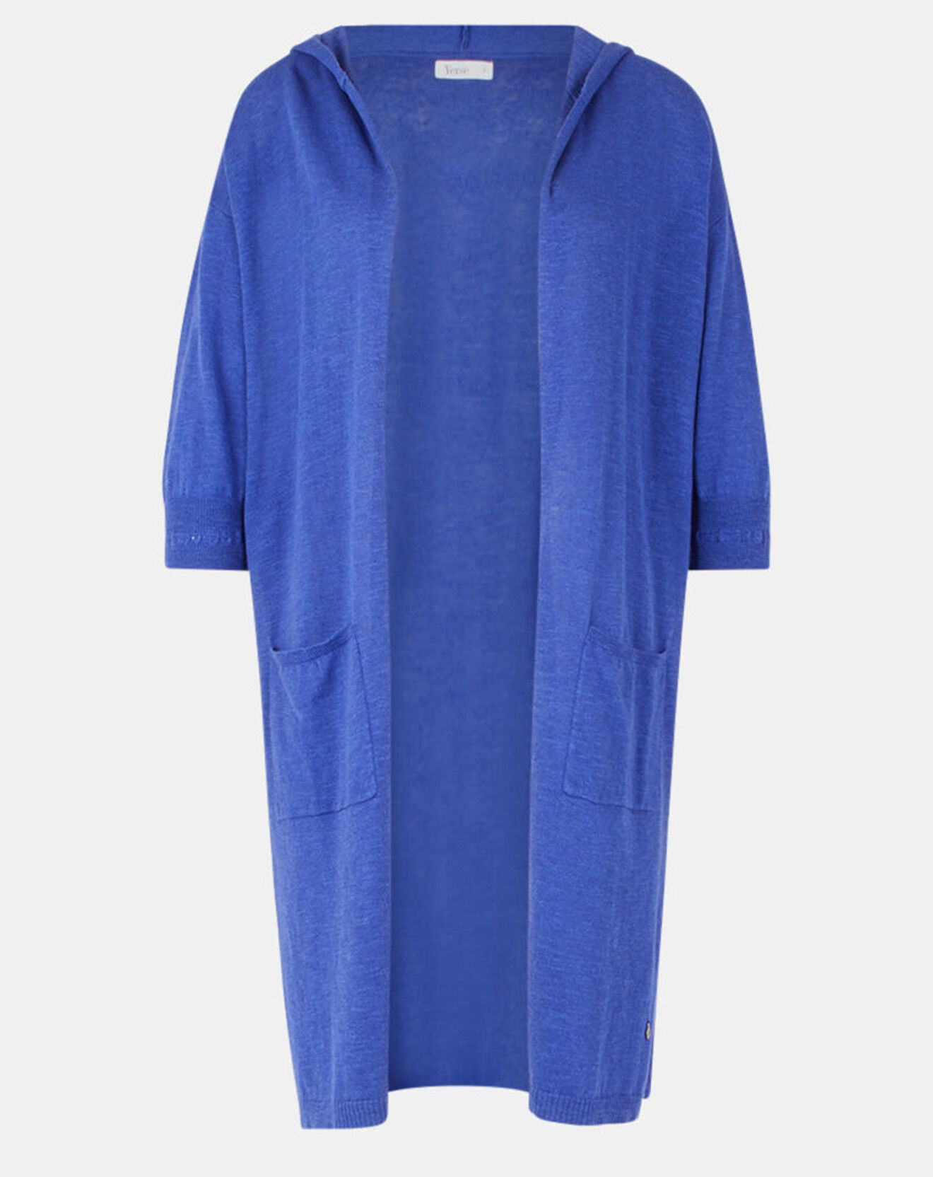 Yerse Gilet long à capuche en Lin mélangé Livia bleu
