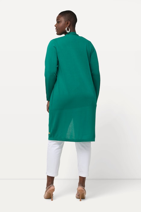 Long-Strickjacke, Glitzer, Stehkragen, V-Ausschnitt