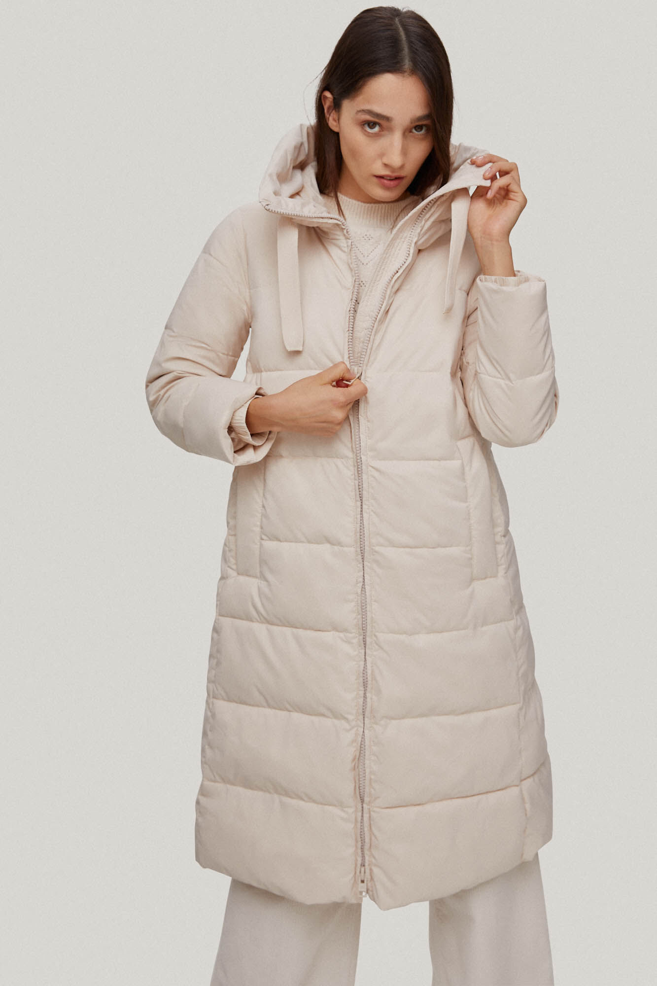 Parka comprida com capuz - Bege