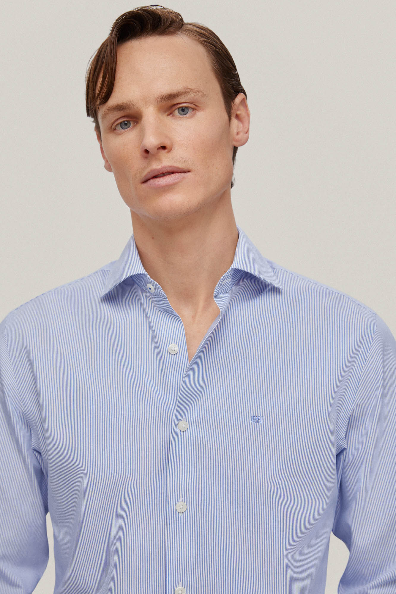Camisa vestir raya fina non iron + antimanchas - Azul