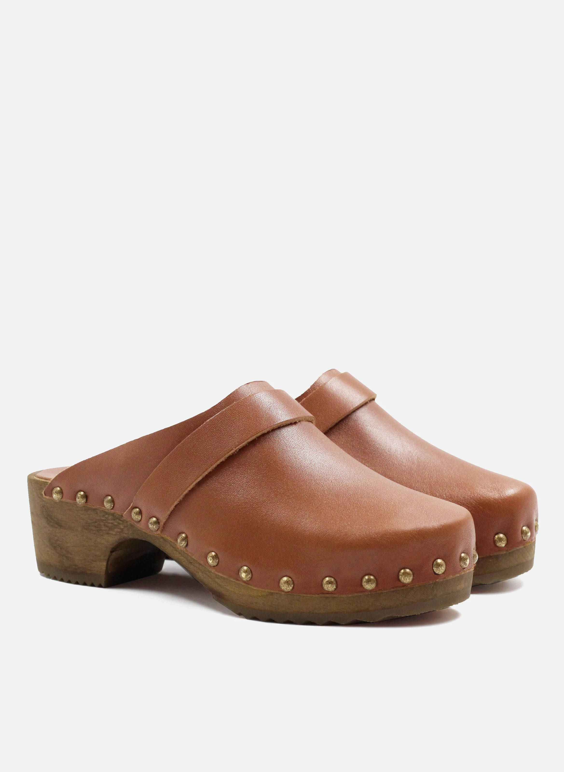 Sabots bois cuir lisse | Marron