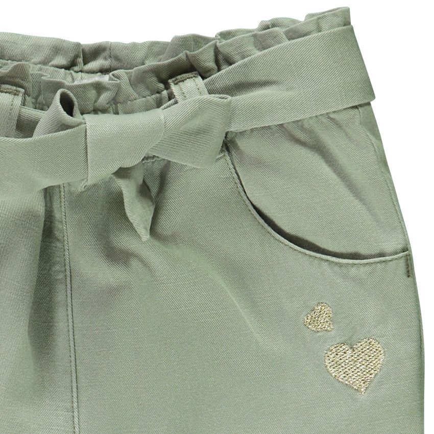 Pantalon en toile avec ceinture à nouer pour bébé fille - Vert