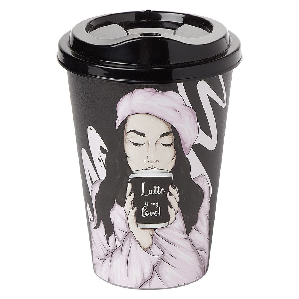 Mug à motifs couvercle noir 500ml - plastique Ø9xH14cm