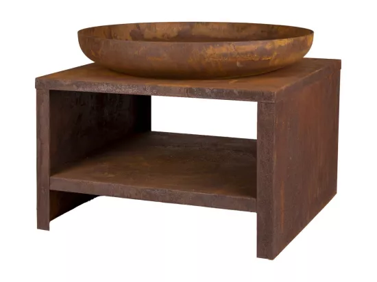 Brasero en acier avec range bois - Rouillé - D 80,8 x H 63,2 cm