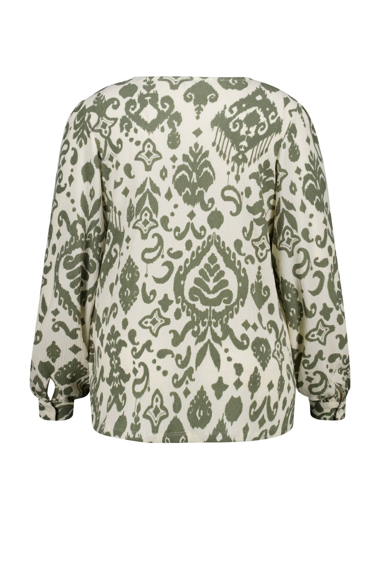 MS Mode blouse met all over print olijfgroen/wit