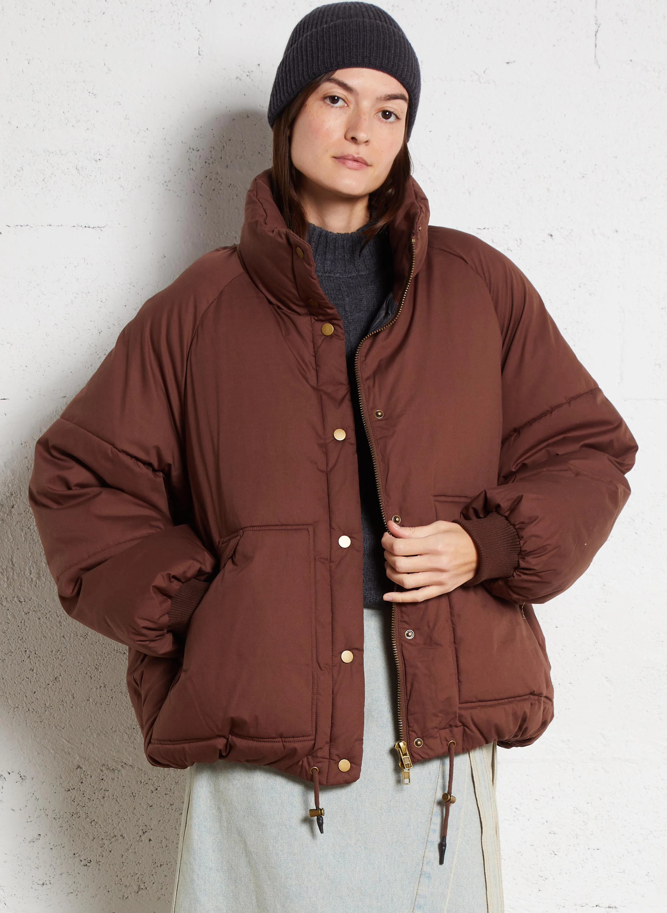 WING - Doudoune ample col montant en coton | Rose