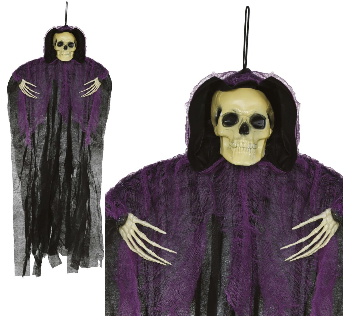 Halloween Skelet Zwart Paars Skelet 90cm