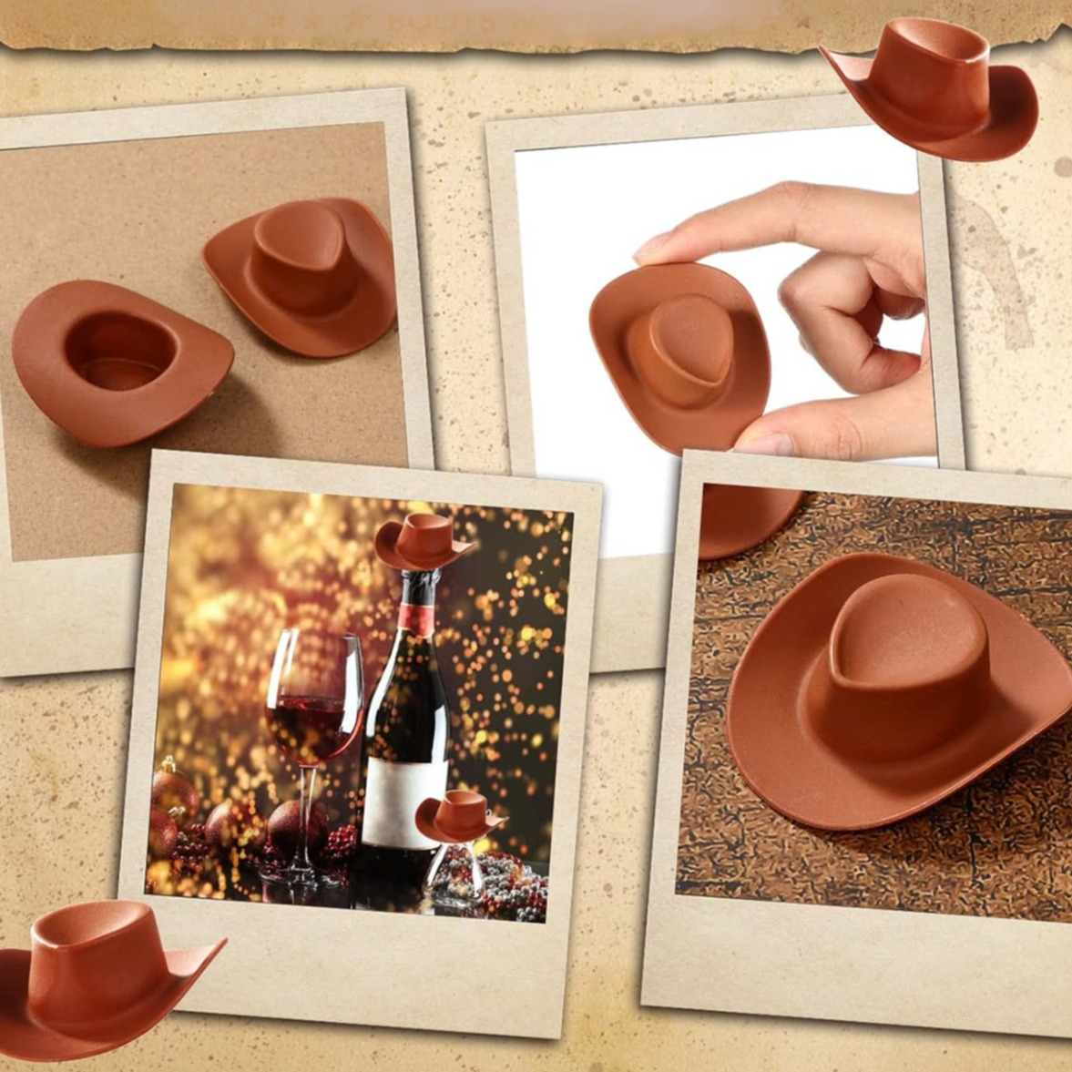 (40er Set) Mini Cowboy Hut Country Tisch Deko Western Motto Party Accessoire - Braun