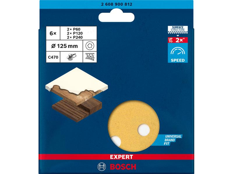 Bosch Professional Schleifpapier-Set EXPERT C470, 125 mm, G Schnelles Schleifen von Farbe und Holz