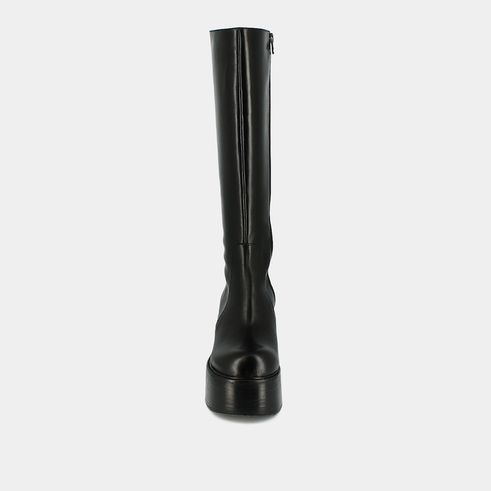 Bottes à plateformes et bouts ronds  en cuir noir