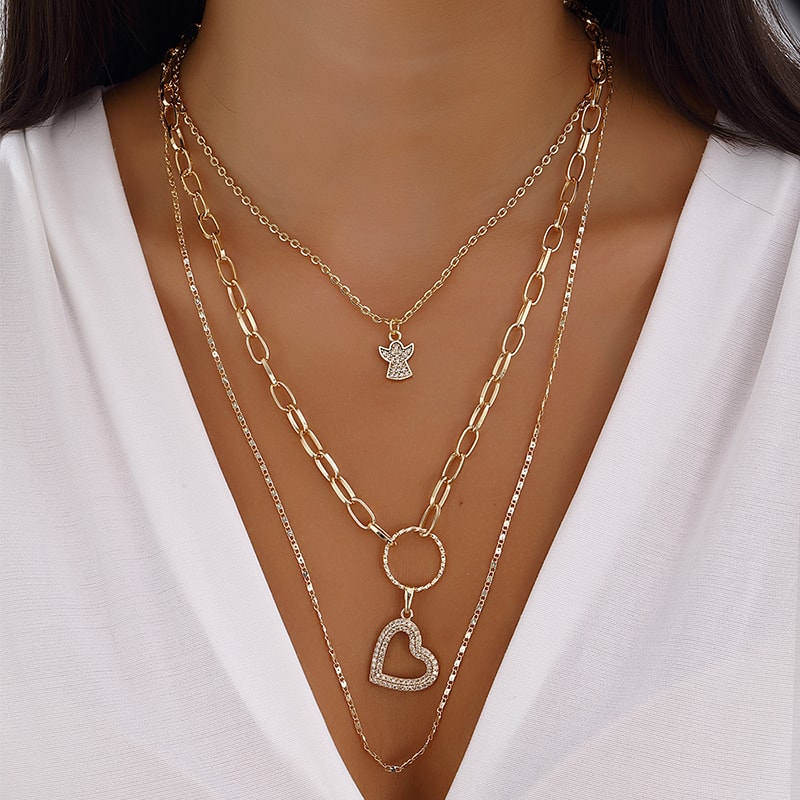 Collier multiple - Laiton doré & zircon