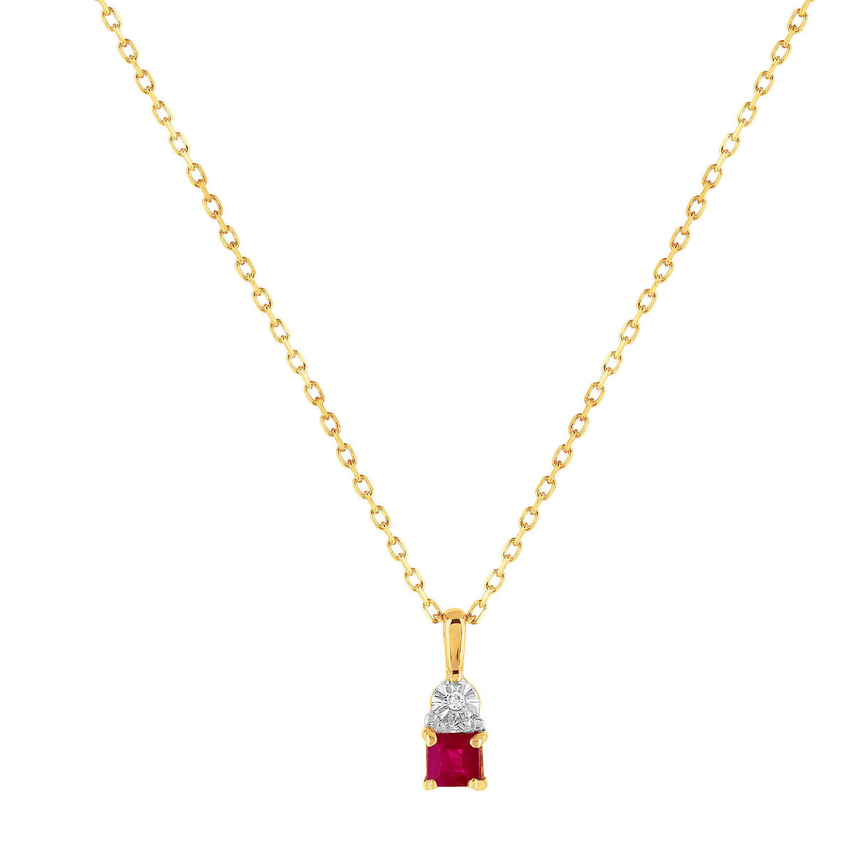 Collier or 375 2 tons rubis et diamant 45 cm avec anneau de raccourcissement à 42 cm