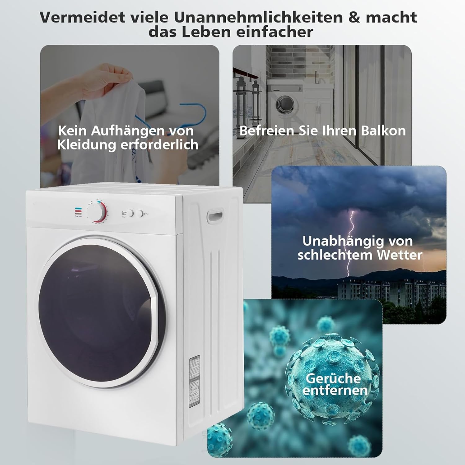 LEADZM Mini Wäschetrockner Elektrischer Trockner Ablufttrockner,3KG,40L,900W,3 Trocknungsmodi