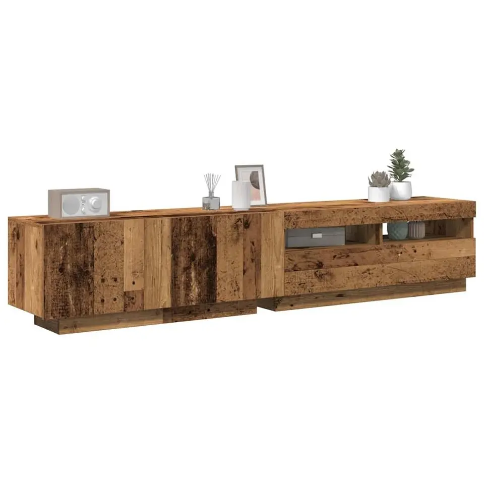 vidaXL - 2-delige TV-meubel - LED-verlichting - Oud hout - 200x35x40 cm