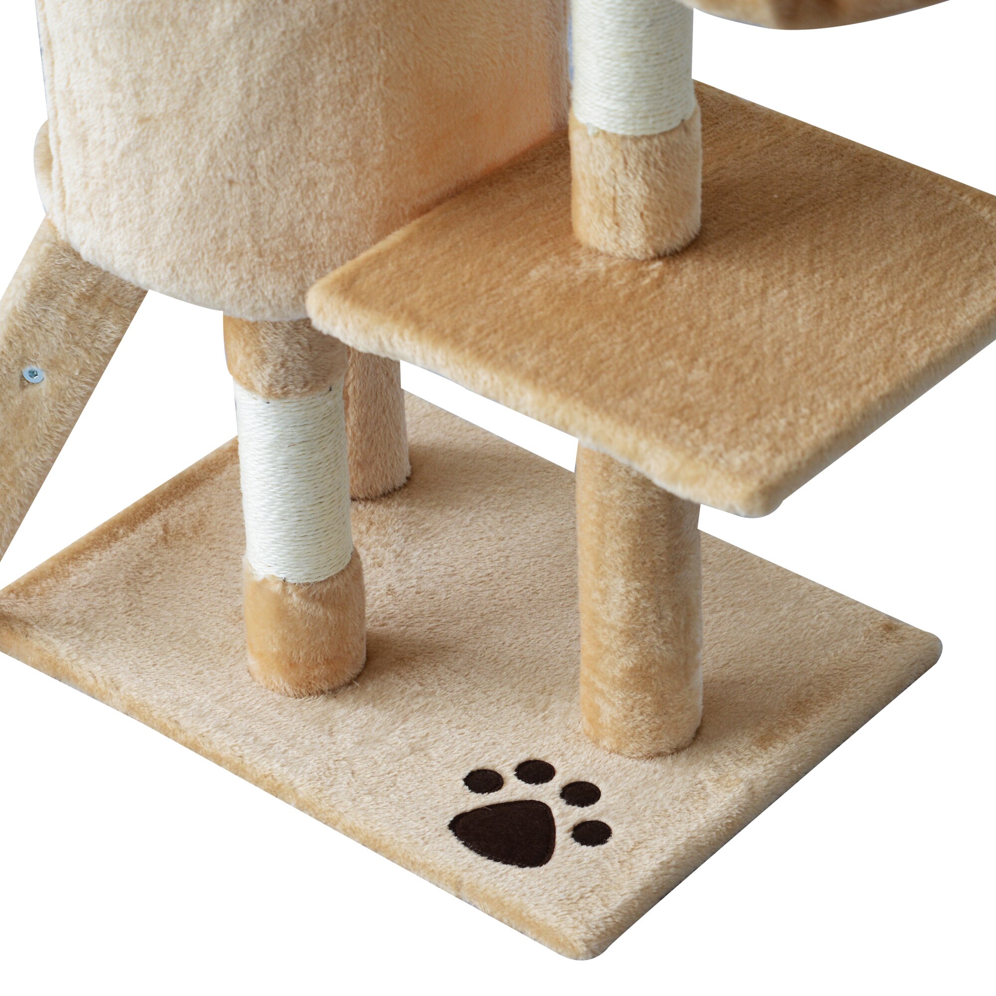 PawHut Katzenkratzbaum mit 4 Spielmäusen beige, weiß 50 x 35x 131 cm (LxBxH)
