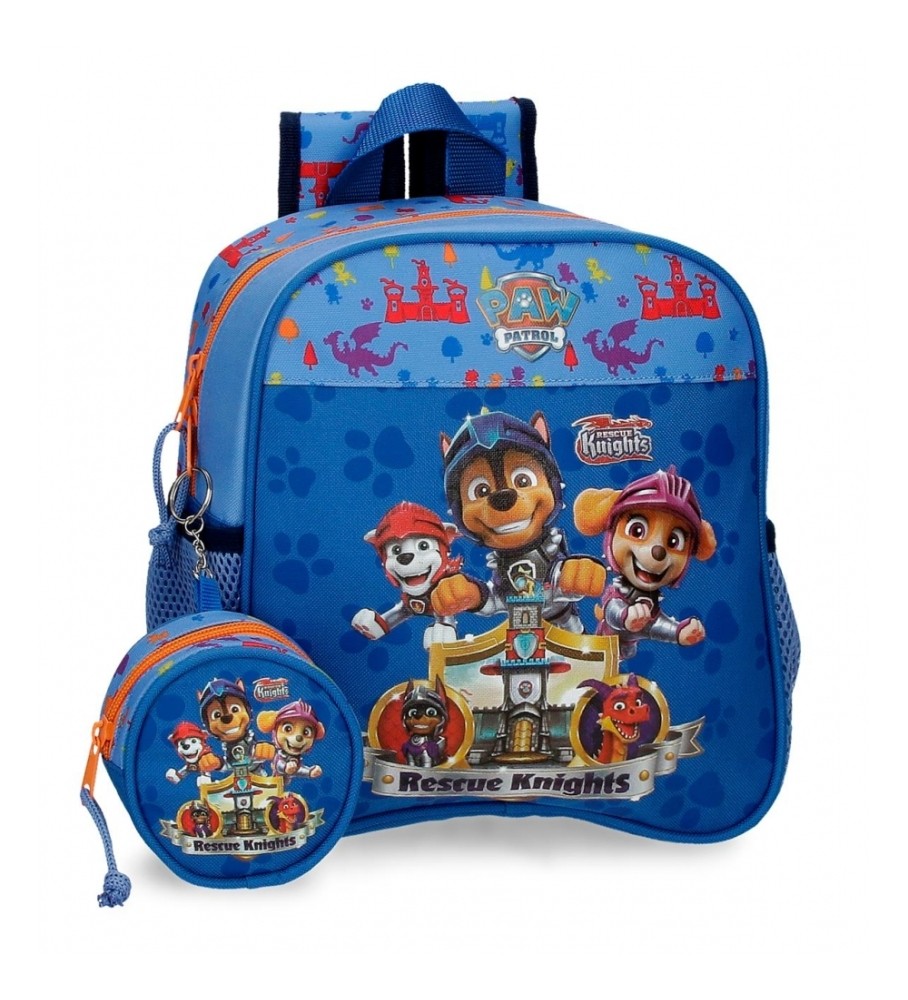 Mochila infantil Joumma Bags Paw Patrol Rescue Knights, adaptável ao carro azul.