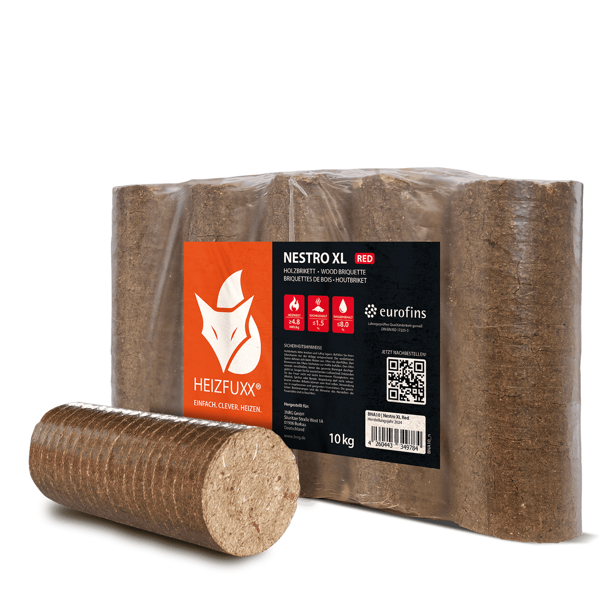 Heizfuxx Nestro XL Rood 10kg x 3 pakken 30kg houtbriketten Nielsen hardhout