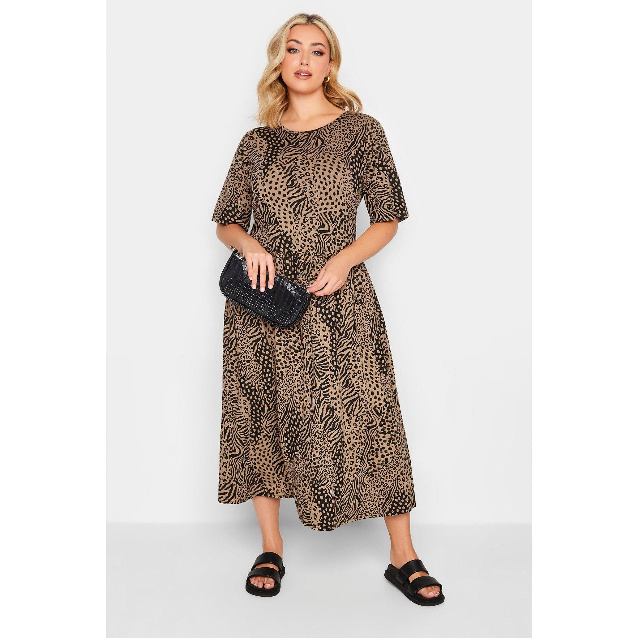 YOURS Curve Mixed Animal Midi Smock Dress