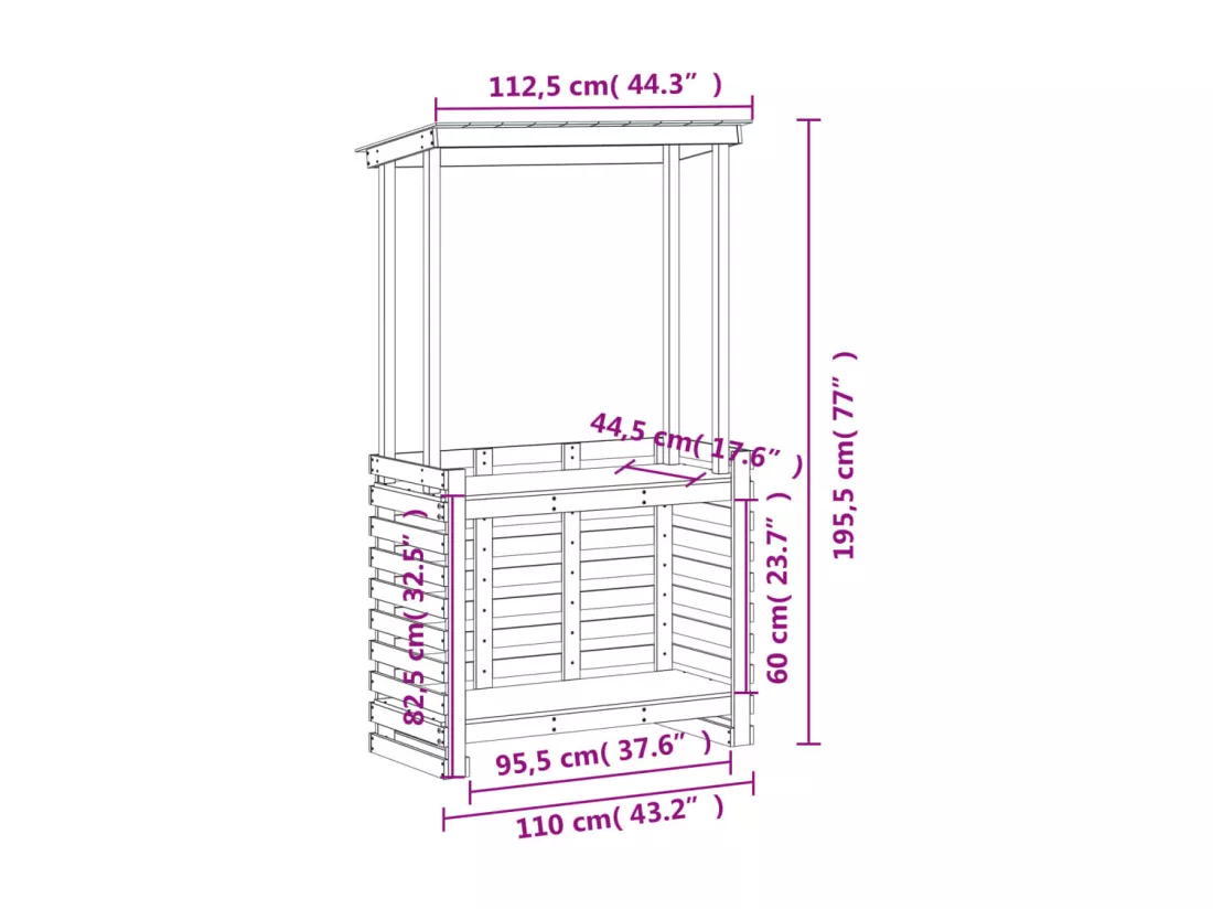 Table de bar d'extérieur et toit 112,5x57x195,5 cm bois massif