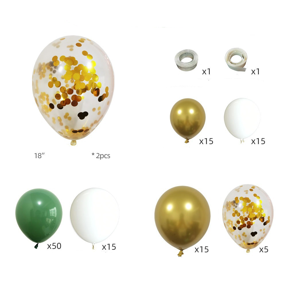 (119-tlg. Set) Party Ballons Vintage Luftballons mit Konfetti - Grün / Weiss / Gold