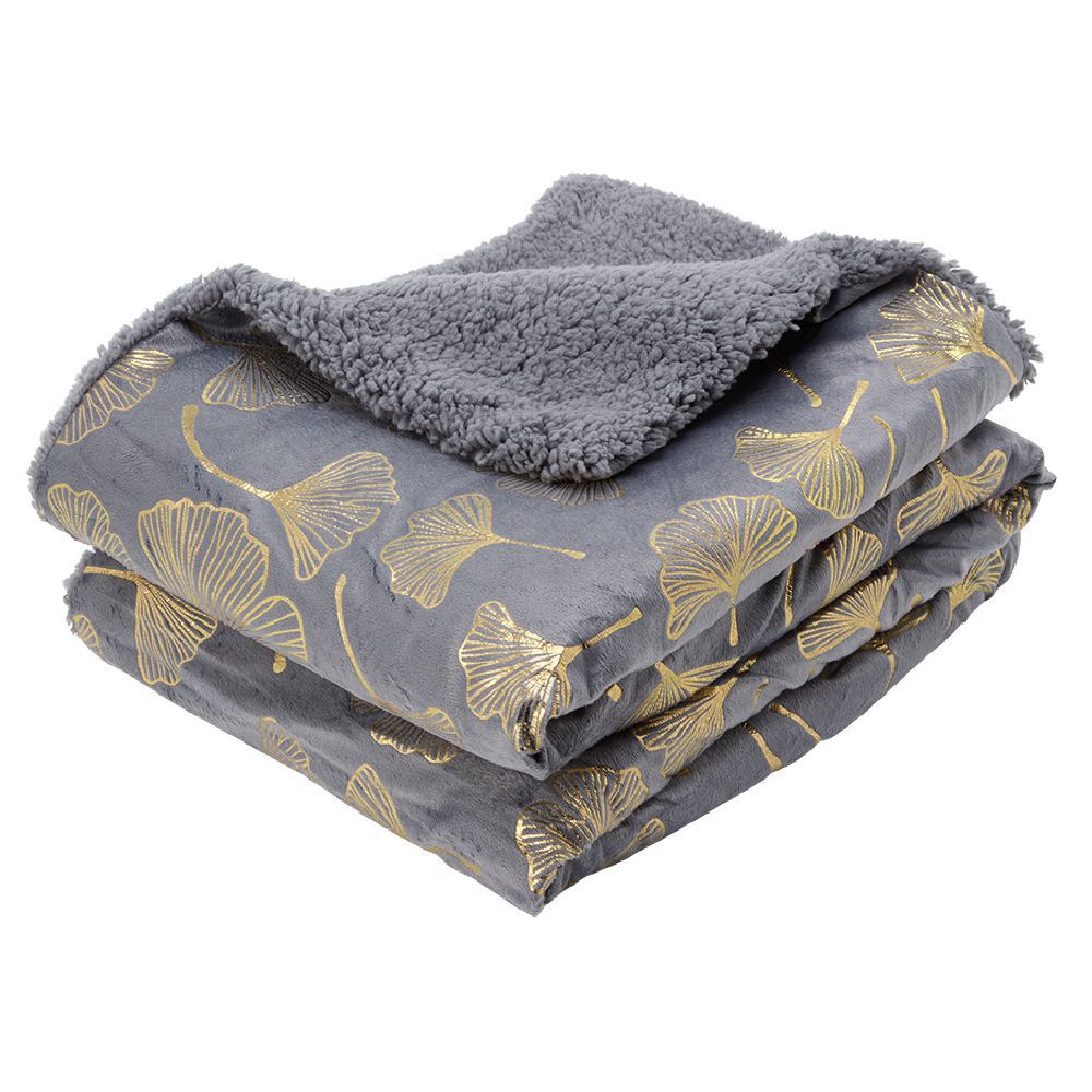Plaid imprimé lotus doré dos sherpa