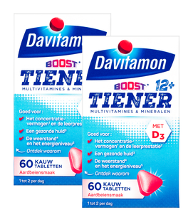 Davitamon Multi Boost 12  Kauwtabletten Aardbei 2x60KTB