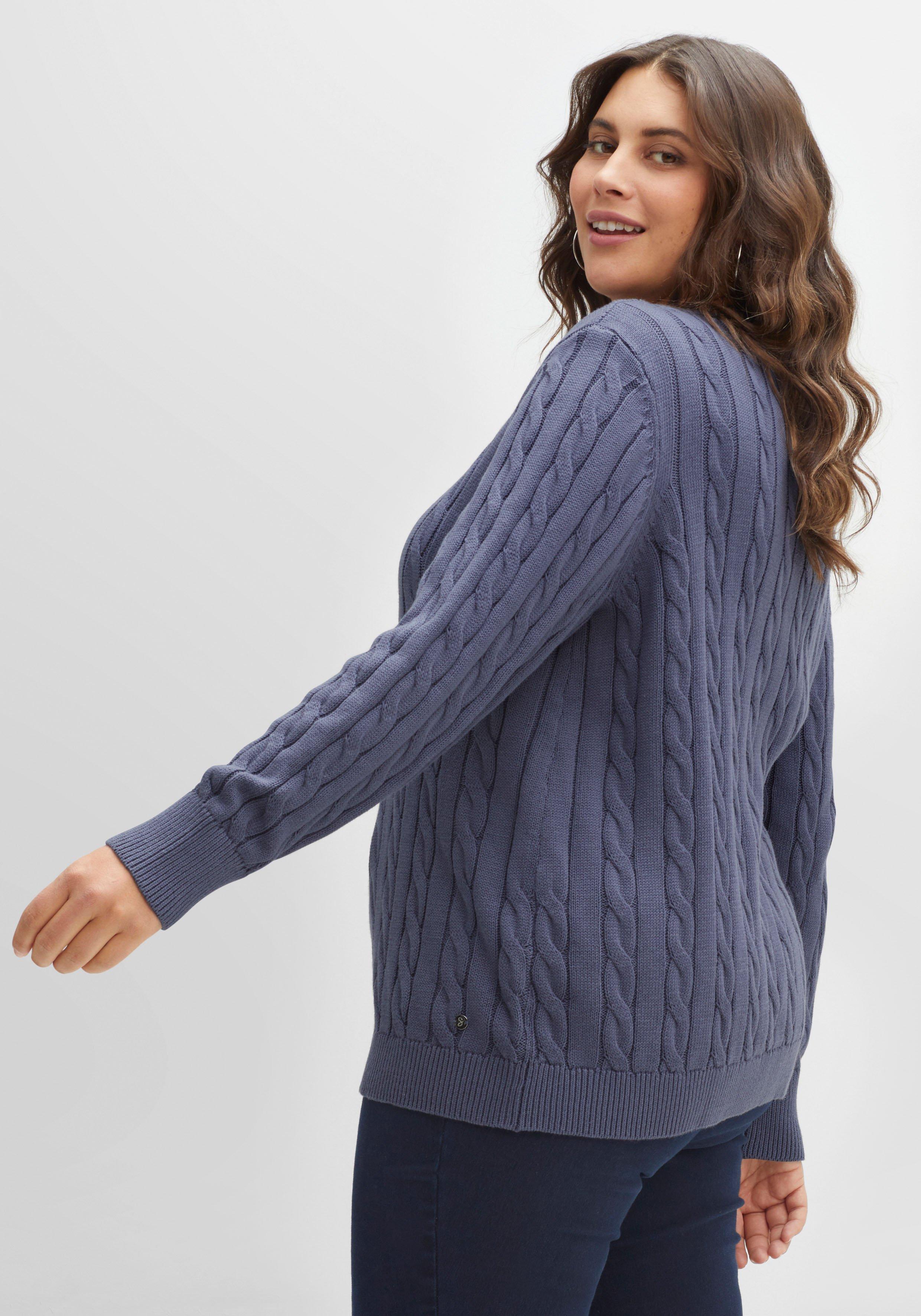 Pullover mit Zopfmuster und V-Ausschnitt