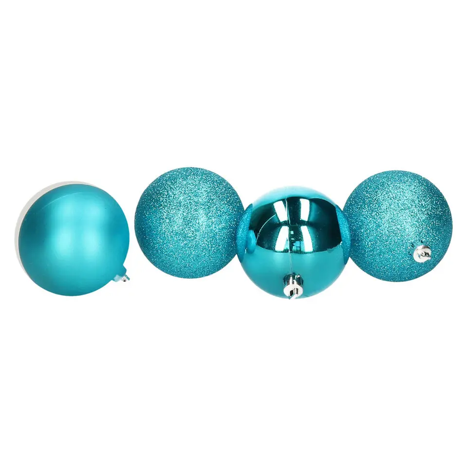 Atmosphera Kerstballen - 4st - kunststof - blauw-turquoise - 8cm
