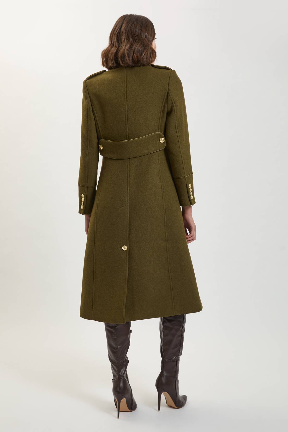 KarenMillen Manteau Mi-Long Militaire Croisé en Laine