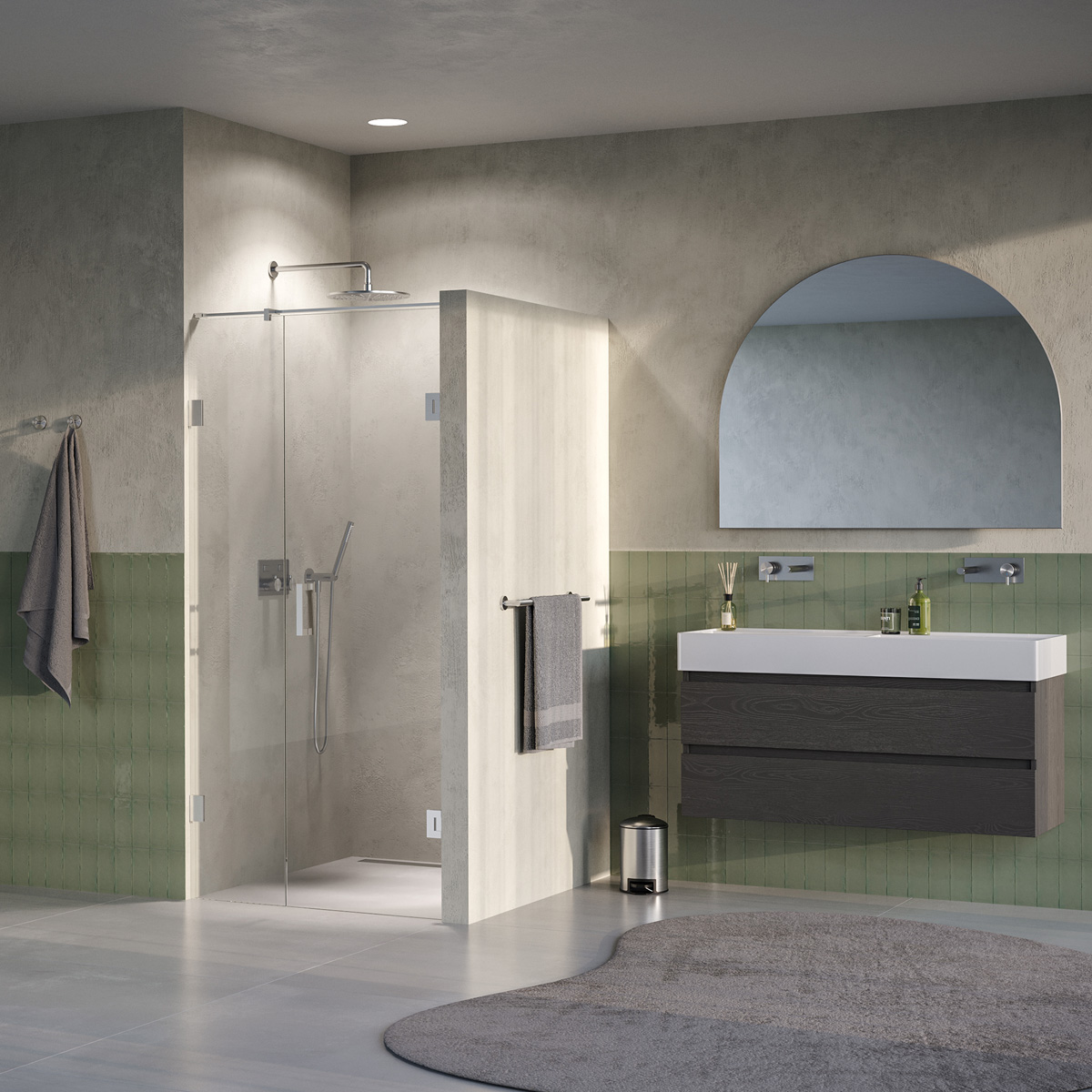Brauer Void profielloze nisdeur 100cm met draaideur 60cm aan muur RVS geborsteld PVD