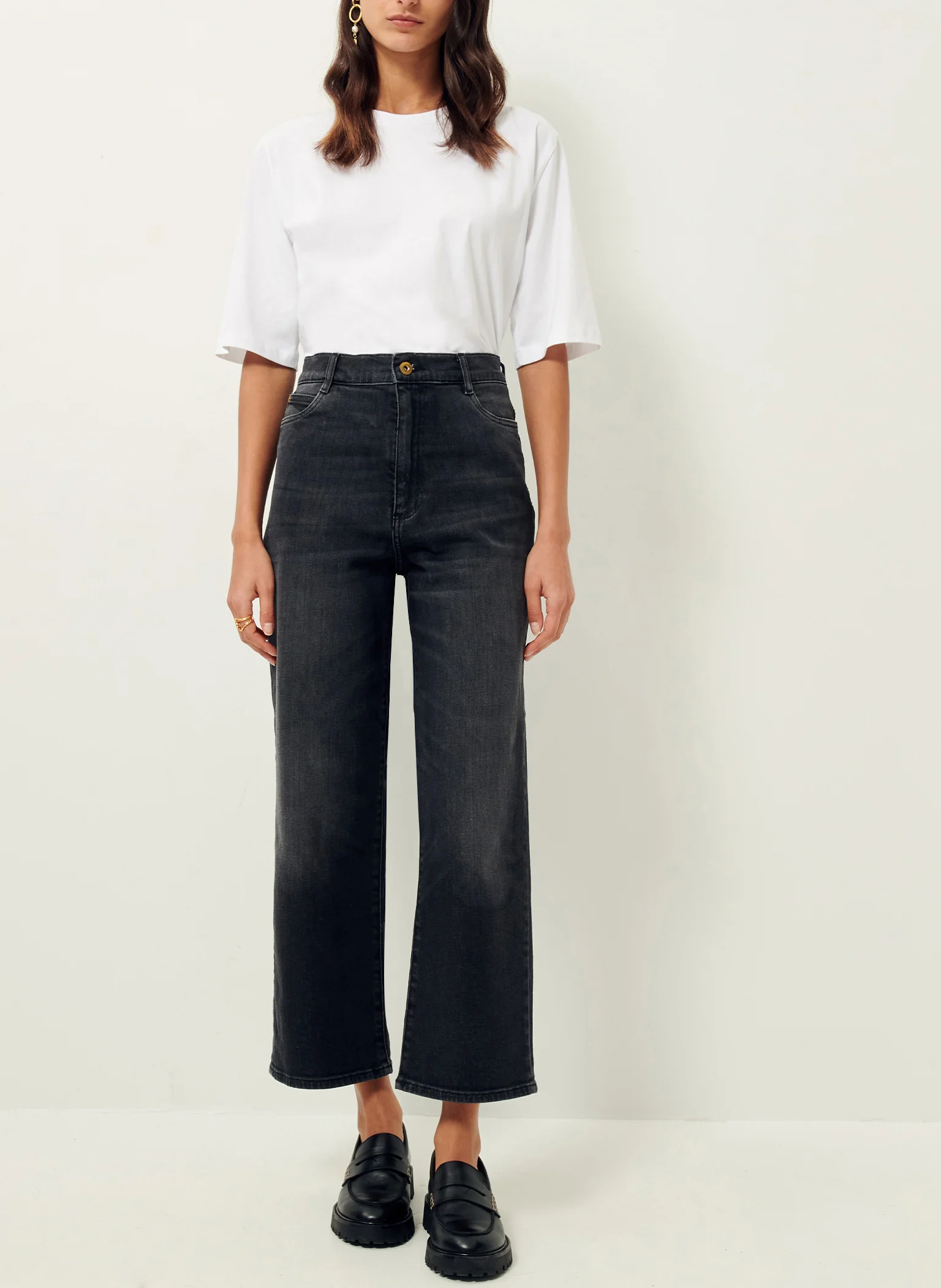 BAY CRUISE - Jean flare taille haute en coton | Noir