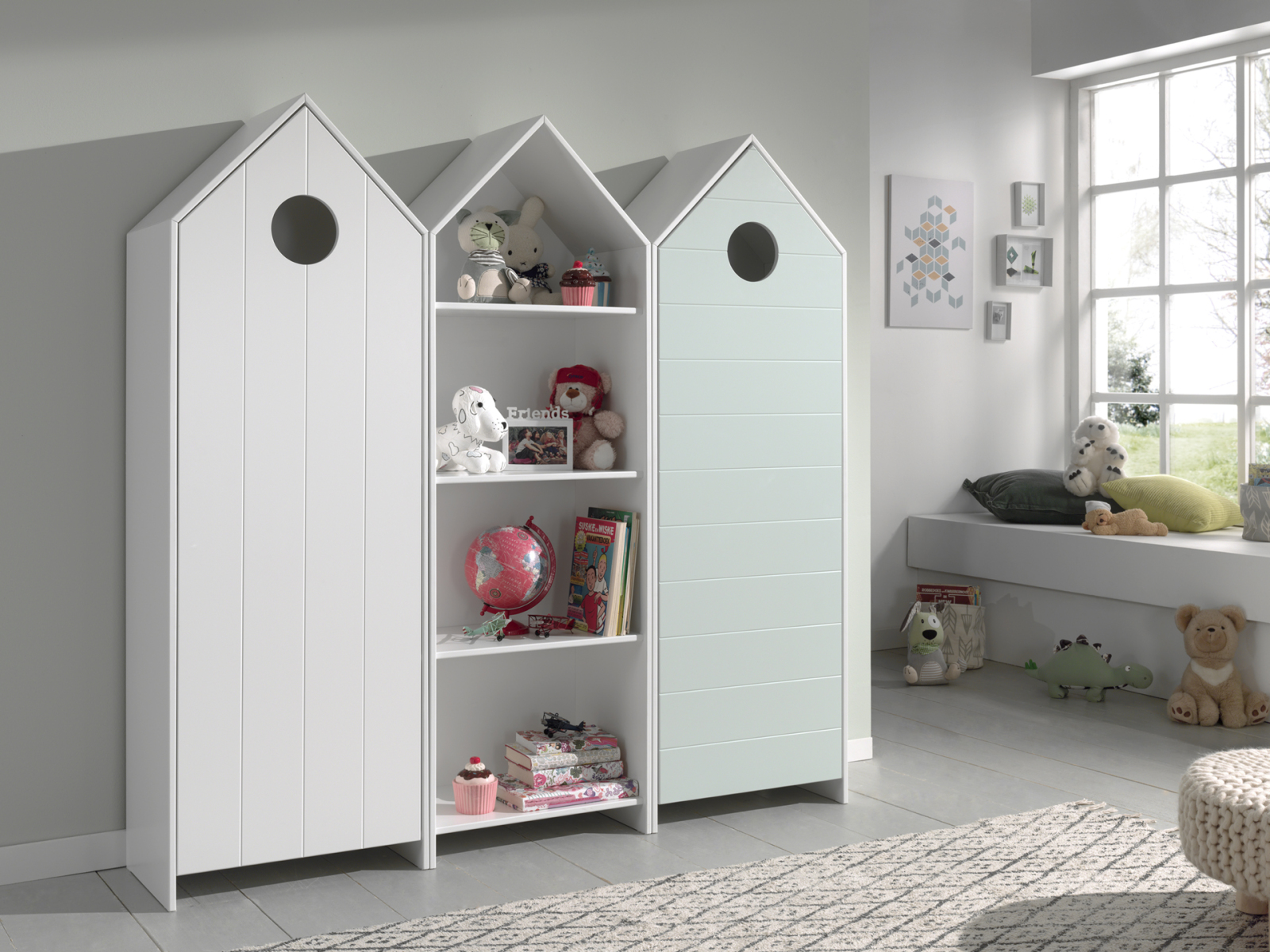 3er-Schrank-Set CASAMI - weiß-mint - Strandhaus-Design - 172 cm breit