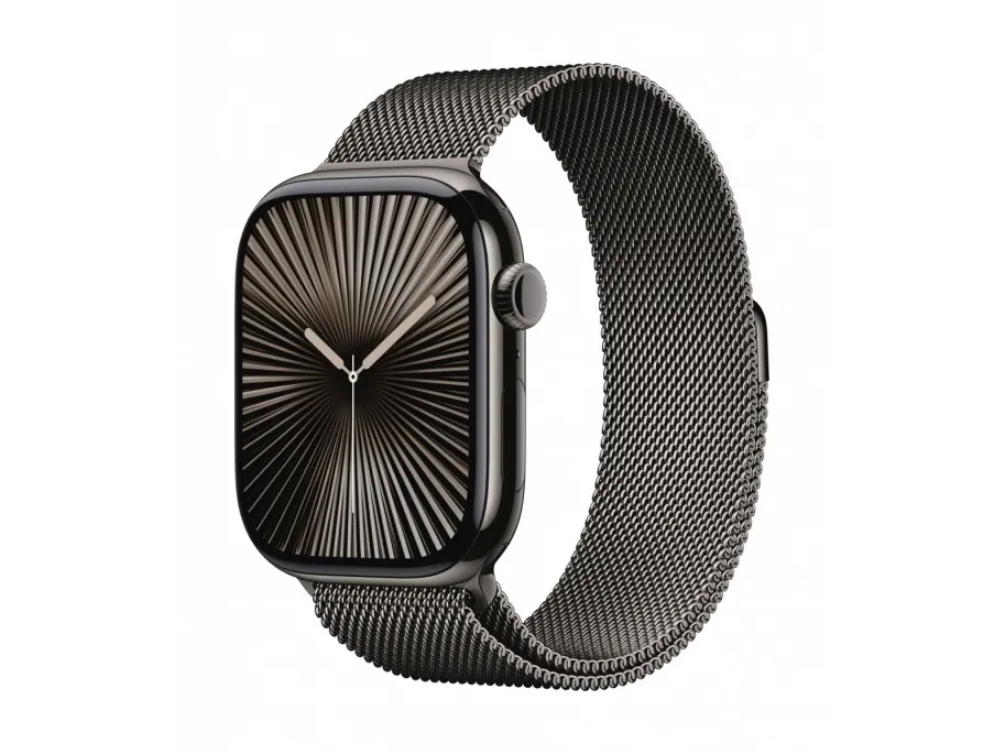 Apple Watch Series 10 (GPS   Cellular) - 46 mm - skifer titanium - smart ur med milanesisk løkke - rustfrit stålnet - skifer - båndstørrelse: M/L - 64 GB - LTE, Wi-Fi 4, UWB, Bluetooth - 4G - 41.7 g