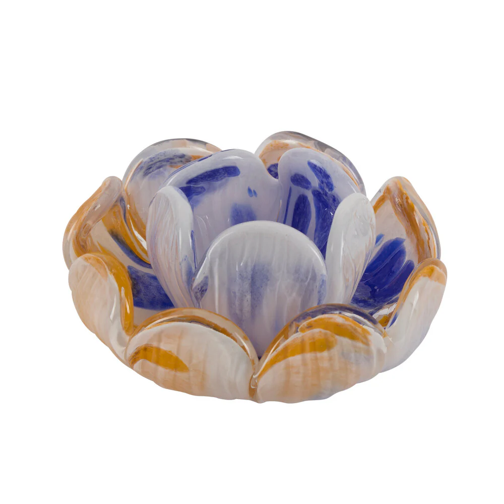 Bahne Interior  Blomster fyrfadsstage, blå/orange - Ø15cm