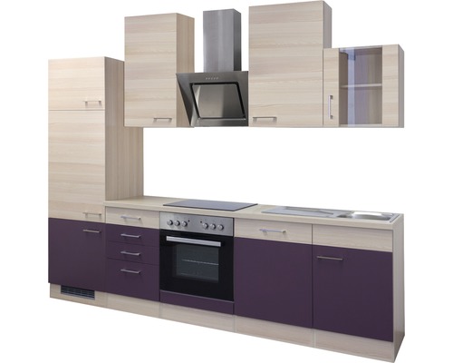 Flex Well keukenblok met apparatuur Focus 280 cm acacia aubergine mat gedemonteerd omkeerbaar 00008900