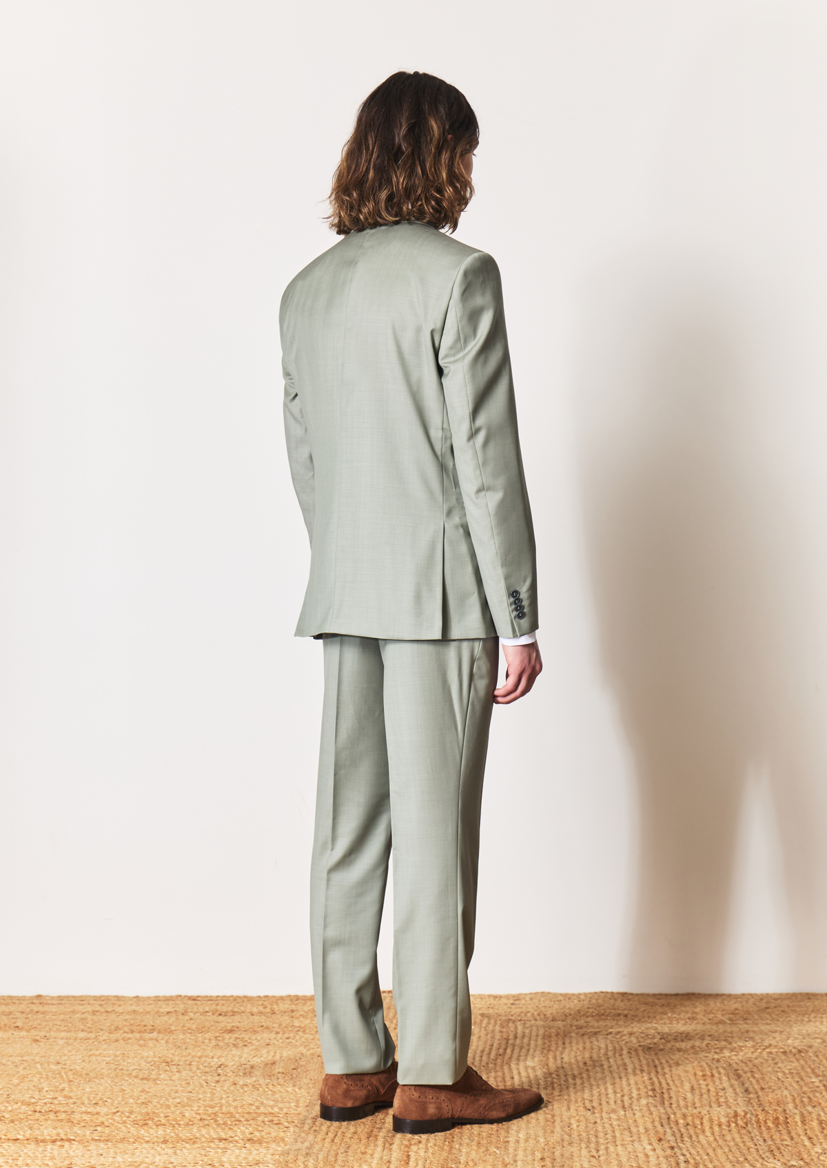 Costume 2 pièces Slim en laine unie vert d'eau