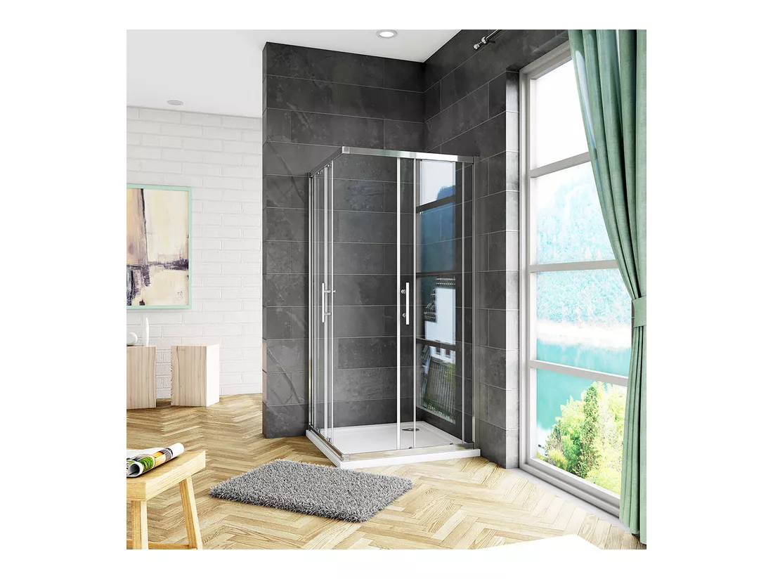Cabine de douche 80x80x185cm accès d'angle, cabine de douche carrée porte de douche coulissante sans bac à douche