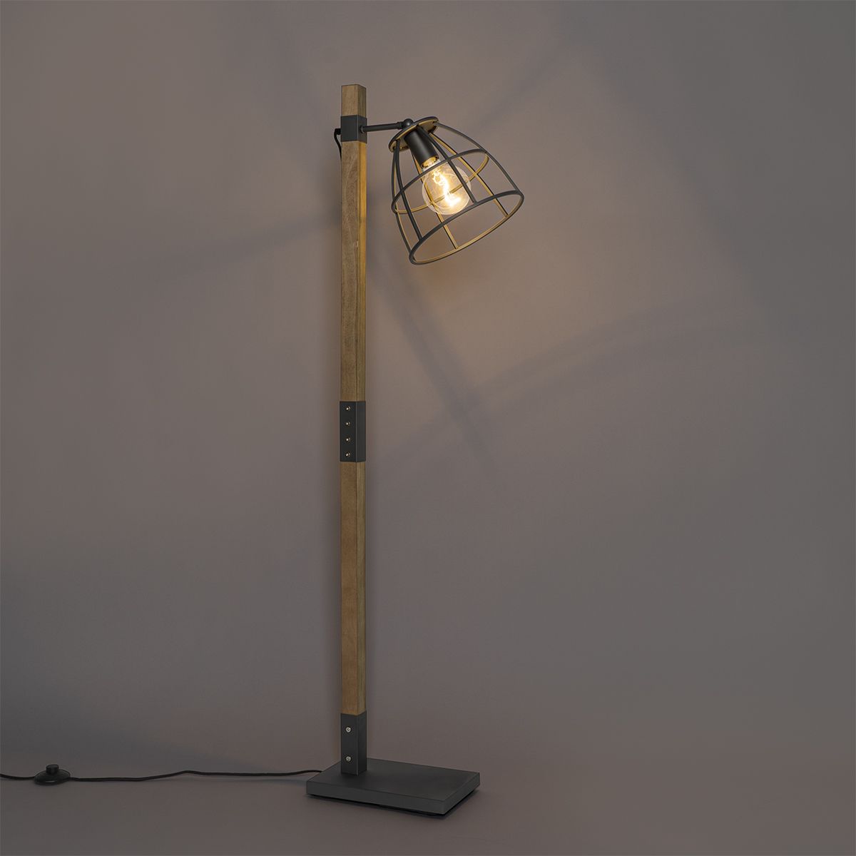 Industriële vloerlamp donkergrijs met hout - Arthur