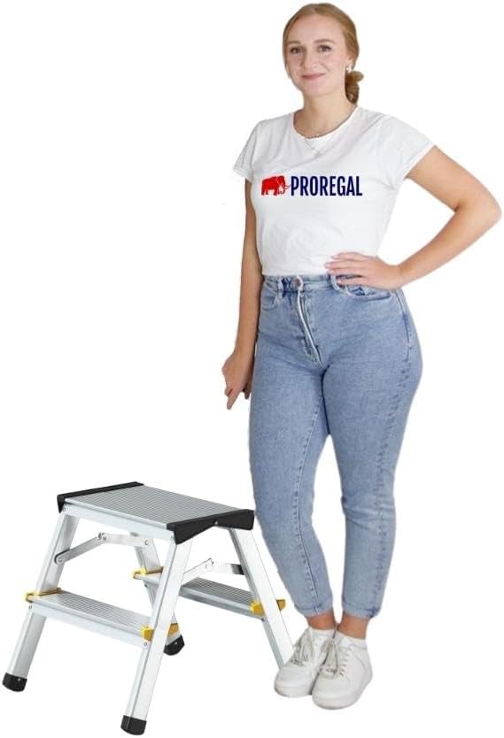 PROREGAL Economy Basic Trapladder, dubbelzijdig toegankelijk, 2 x 2 treden, werkhoogte 2,38 m, draagvermogen 150 kg