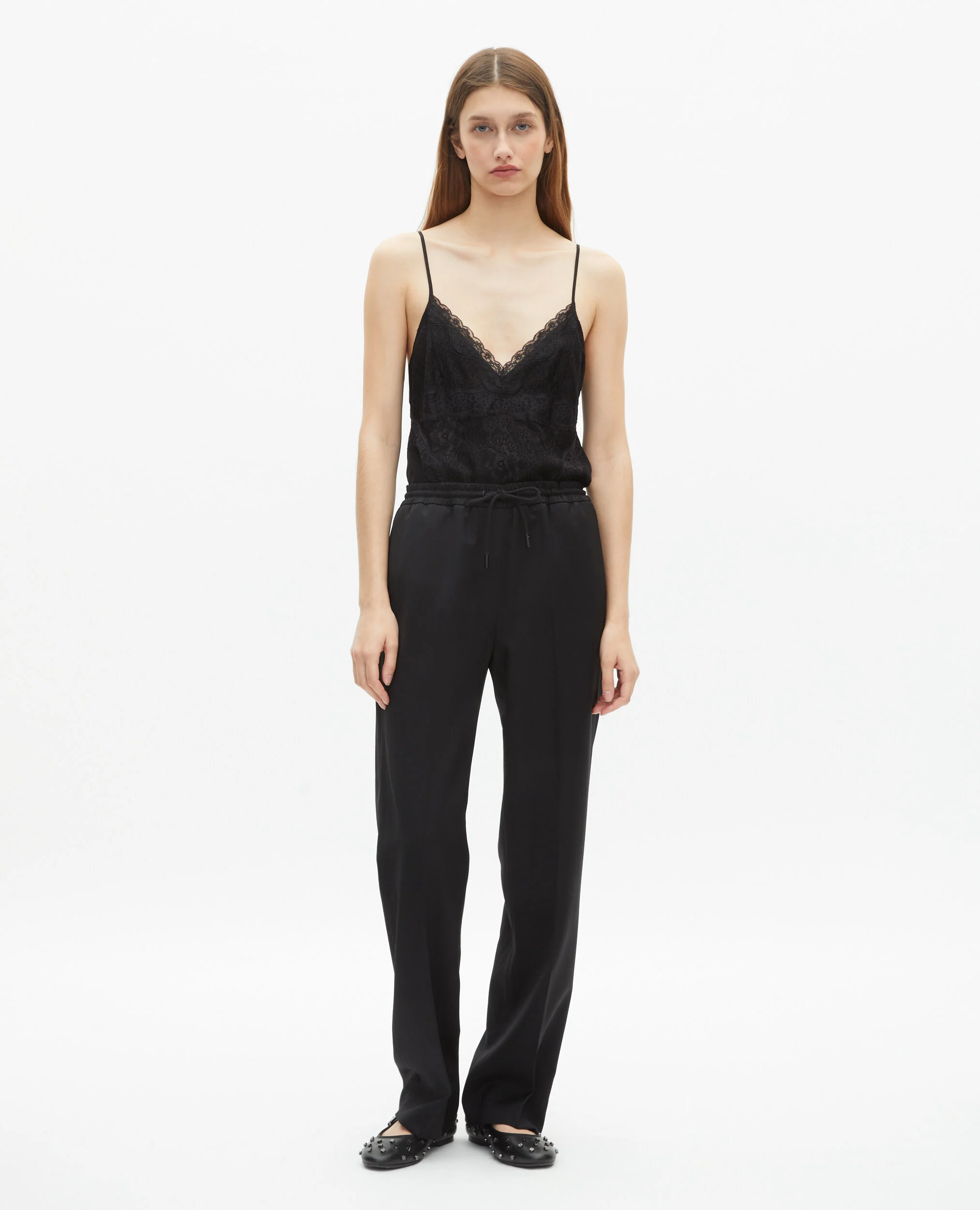 Pantalon droit en laine noir