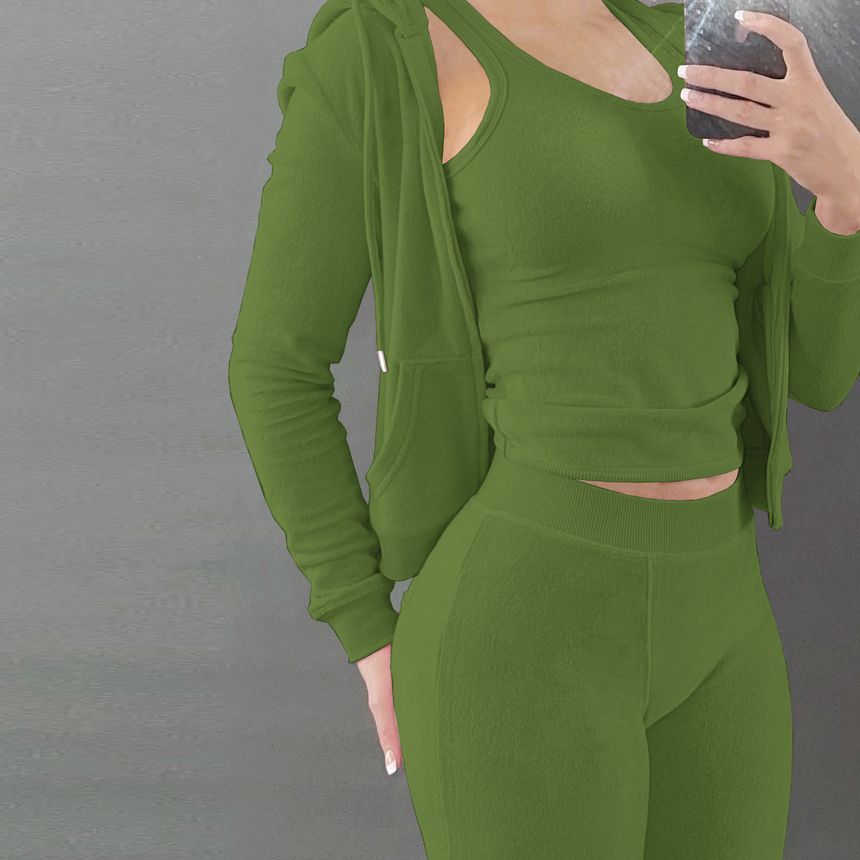 Bolgivy - Set: effen fleece hoodie met rits + tanktop + elastische tailleband met strakke pasvorm