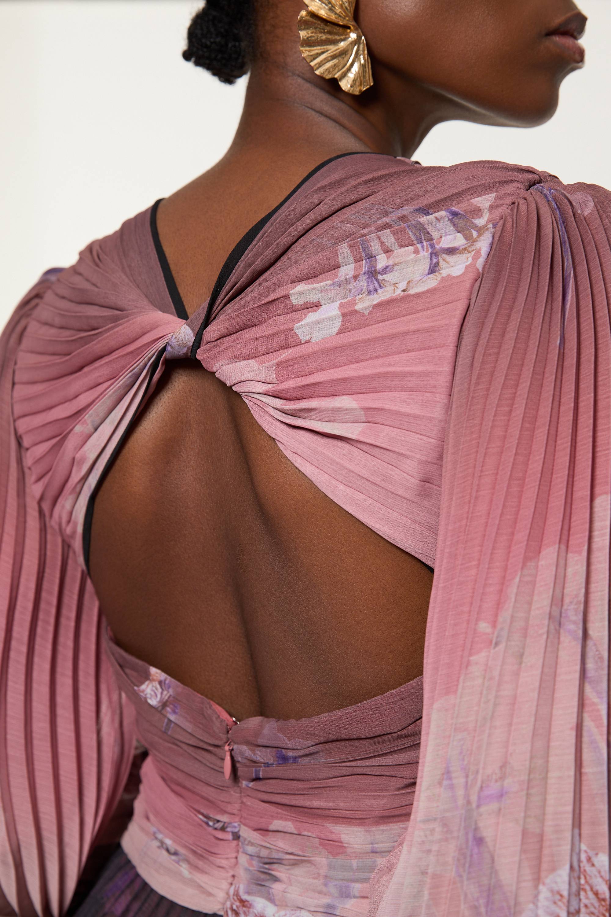 KarenMillen Robe Maxi Tissée À Manches Ballon Florales Et Bordure Plissée Froissée
