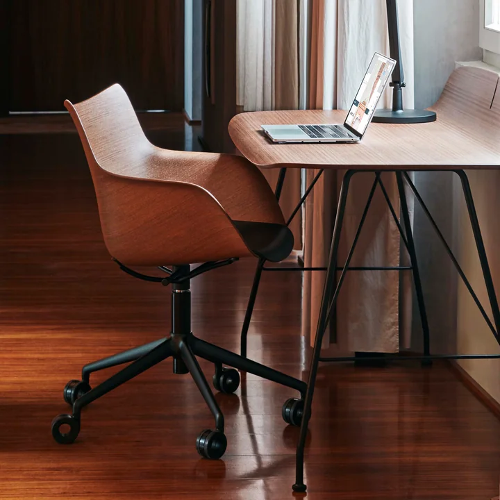 Kartell - Q/Wood Stuhl mit Rollen, verchromt / Buche hell